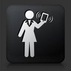 Black Square Button with Businesswoman on Tablet N2