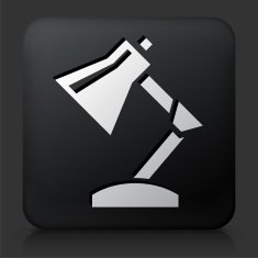 Black Square Button with Lamp Icon