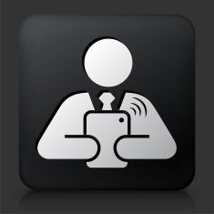 Black Square Button with Computer Connection N2