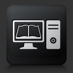 Black Square Button with Computer Book Icon