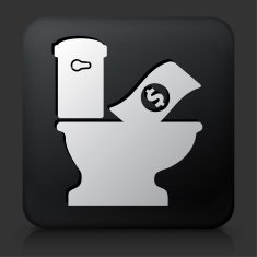 Black Square Button with Flushing Money in Toilet