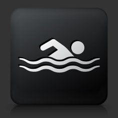 Black Square Button with Swimming Icon N7