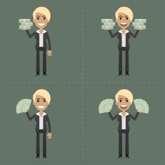Businesswoman and money in different poses