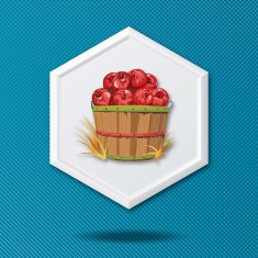 White 3D Icon On Blue With A Wooden Apple Basket