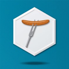 White 3D Hexagon Icon On a Blue Crosshatch Background N28