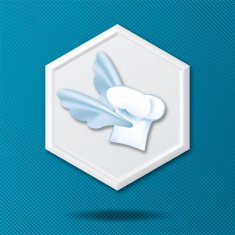 White 3D Hexagon Icon On a Blue Crosshatch Background N29