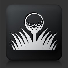 Black Square Button with Golf Ball Icon