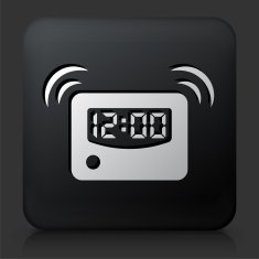 Black Square Button with Alarm Clock