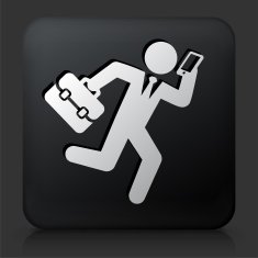 Black Square Button with Businessman Rushing & Working N2