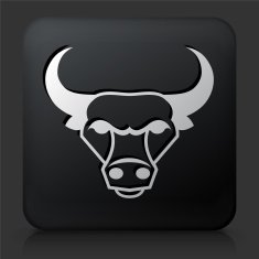 Black Square Button with Bull & Horns
