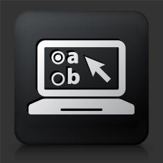 Black Square Button with Laptop and Online Testing N2