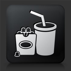 Black Square Button with Movie Snacks Icon
