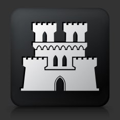 Black Square Button with Castle Icon N7