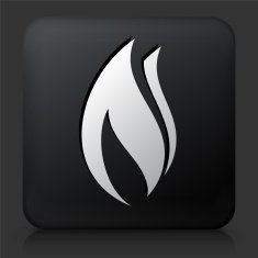 Black Square Button with Flame