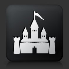 Black Square Button with Castle Icon N8