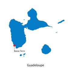 Detailed vector map of Guadeloupe and capital city Basse-Terre N2