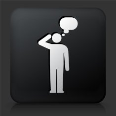 Black Square Button with Man Silhouette Thinking N2