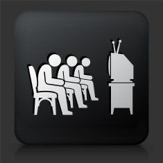 Black Square Button with People Watching TV