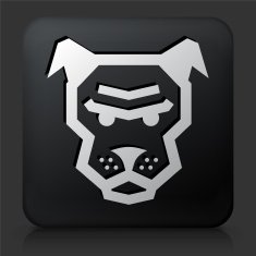 Black Square Button with Angry Dog