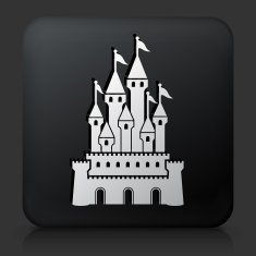 Black Square Button with Castle Icon N9