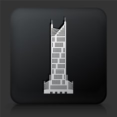 Black Square Button with Skyscraper Icon N6
