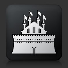 Black Square Button with Castle Icon N10