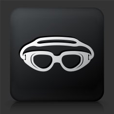 Black Square Button with Swimming Goggles Icon
