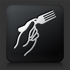 Black Square Button with Hand Holding Fork N2