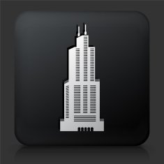 Black Square Button with Skyscraper Icon N7