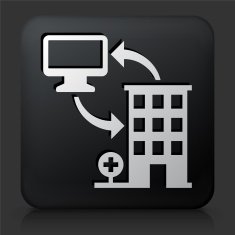 Black Square Button with Computer & Health N4