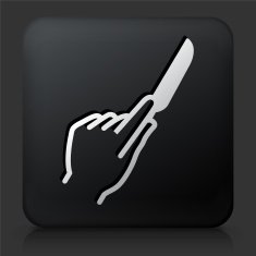 Black Square Button with Hand Holding Knife