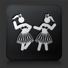 Black Square Button with Hawaiian Hula Dance