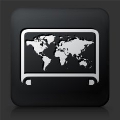 Black Square Button with World Map Icon N2