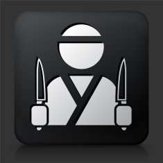 Black Square Button with Japanese Chef