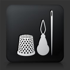 Black Square Button with Sewing Supplies