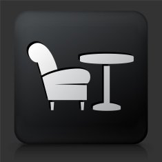 Black Square Button with Chair & Coffee Table