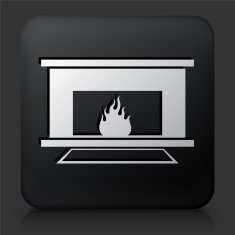Black Square Button with Fireplace Icon