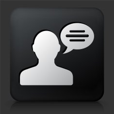 Black Square Button with Man & Chat Bubble