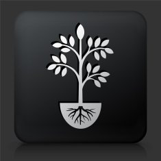 Black Square Button with Plants Icon N3