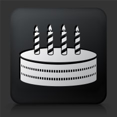 Black Square Button with Birthday Cake Icon N3