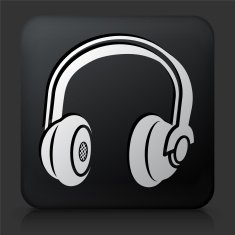 Black Square Button with Headphones Icon N3
