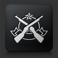 Black Square Button with Rifle Emblem Icon