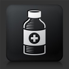 Black Square Button with Medical Bottle
