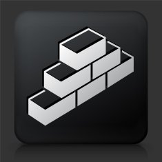 Black Square Button with Bricks Icon N2