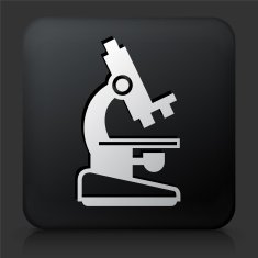 Black Square Button with Microscope Icon N3