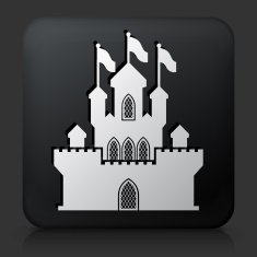 Black Square Button with Castle Icon N12