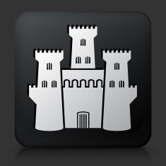 Black Square Button with Castle Icon N13
