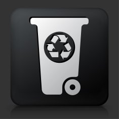 Black Square Button with Recycling Garbage Can N2