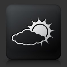 Black Square Button with Sun Behind a Cloud N2
