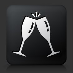 Black Square Button with Cling Glasses Icon